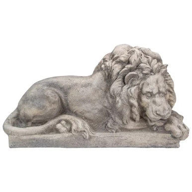 Regal 22.5″ Gray Lying Down Lion Garden Statue – Majestic Outdoor Décor