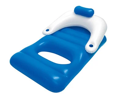 Relax in Style: 62″ Inflatable Blue and White Classic Swimming Pool Lounger With Holders