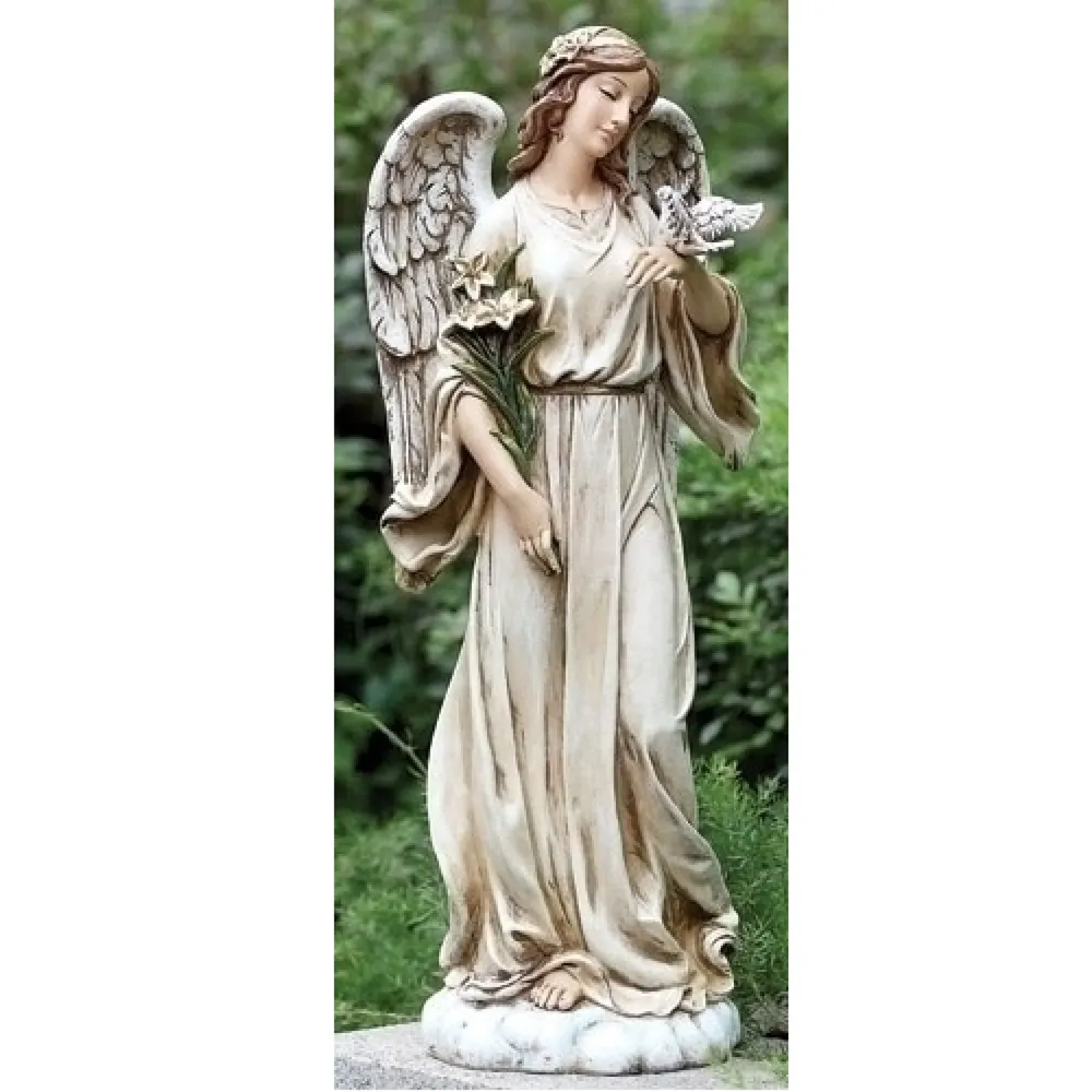 24.5″ Angel with Dove and Lily Flowers Outdoor Garden Statue
