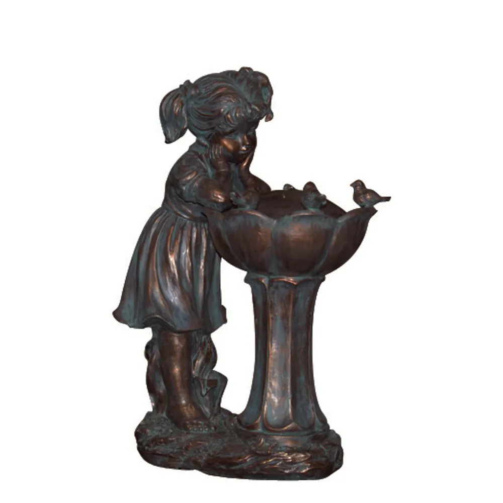 25.5″ Bird Gazing Girl Weathered Inspired Outdoor Patio Garden Water Fountain
