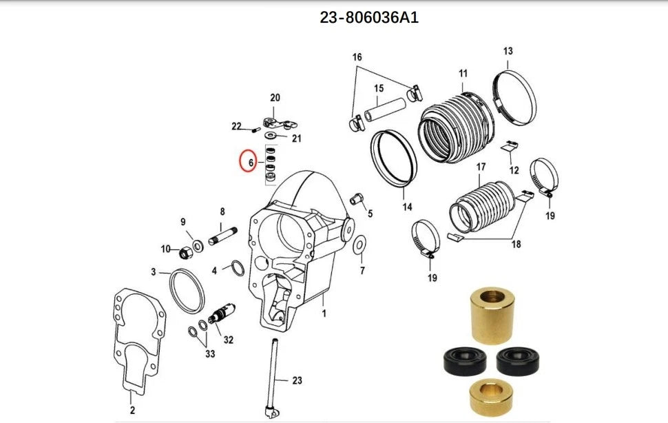 Shift Shaft Bushing for Mercruiser Sterndrive Alpha One Gen II (1991-Up) 23-806036A 1