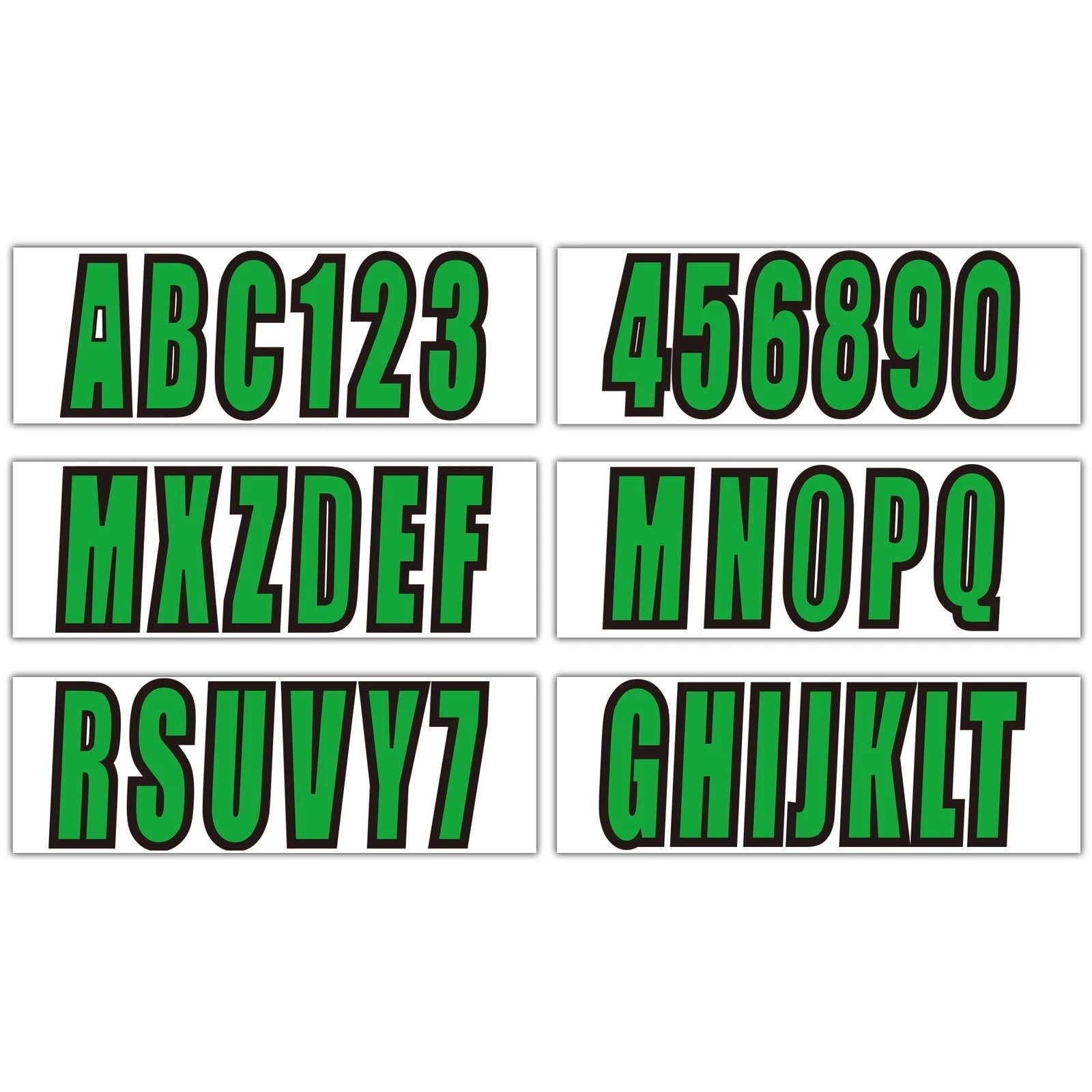 Set of 4 Green Boat Registration Letters & Numbers Decals A-Z 0-9