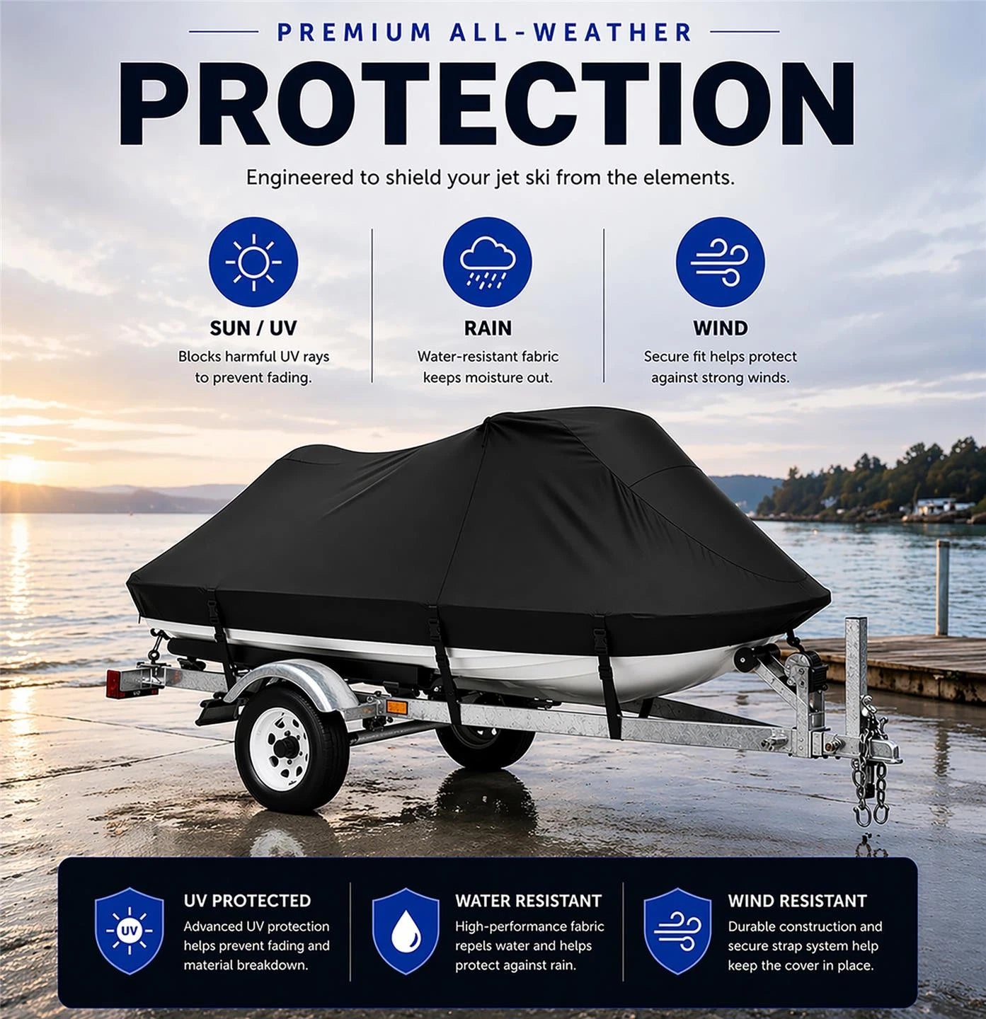 Jet Ski Cover for Sea Doo GTX 215 230 260 300 (2008–2023) Black