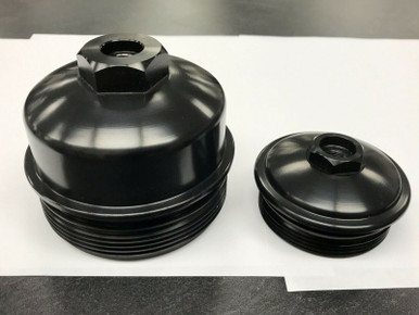 6.0L Ford Powerstroke Black Aluminum Fuel Filter Cap & Oil Filter Cap