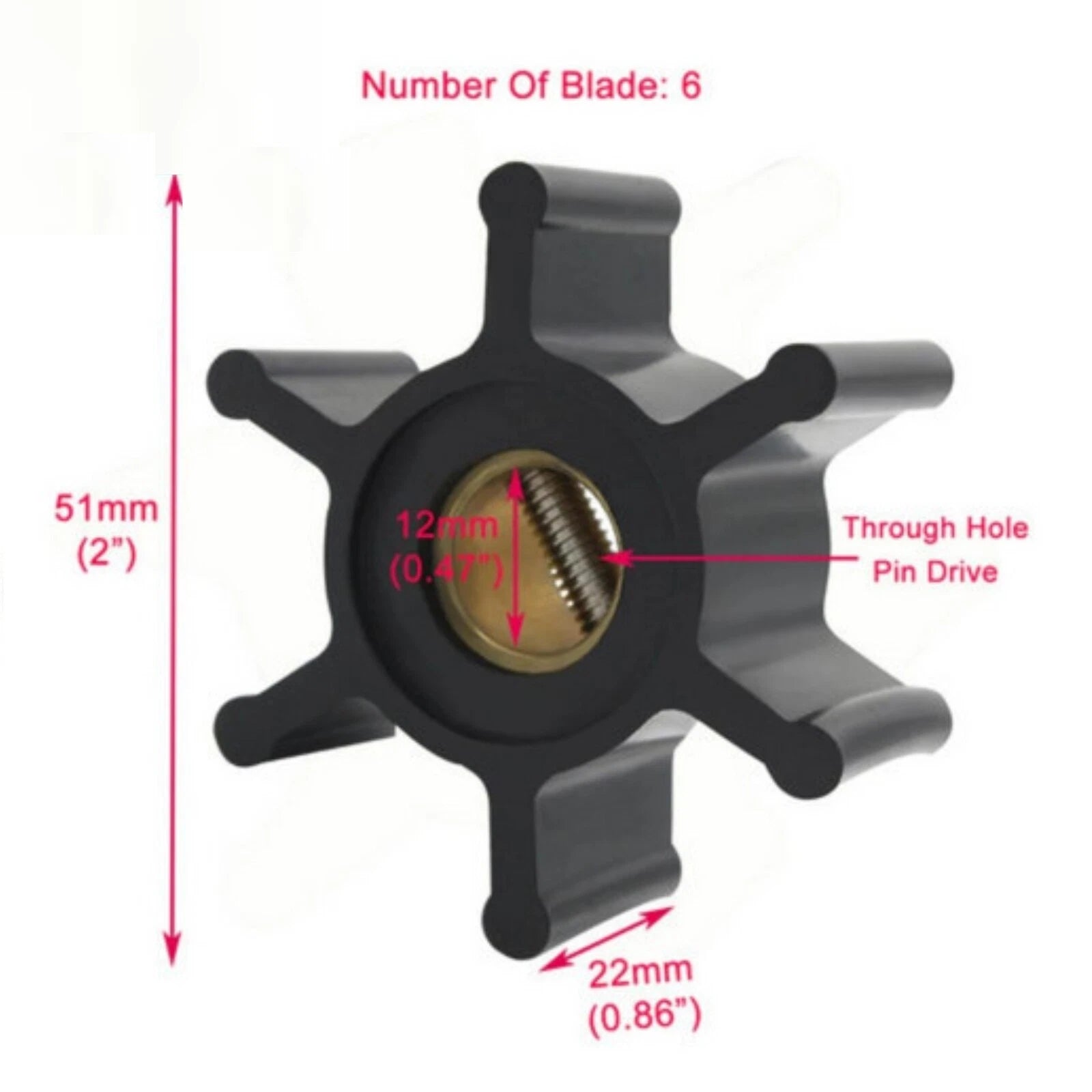 Impeller for Yanmar 2GM20, 3GM30, 3YM20 (128990-42200, X08810B-01) w/Oring