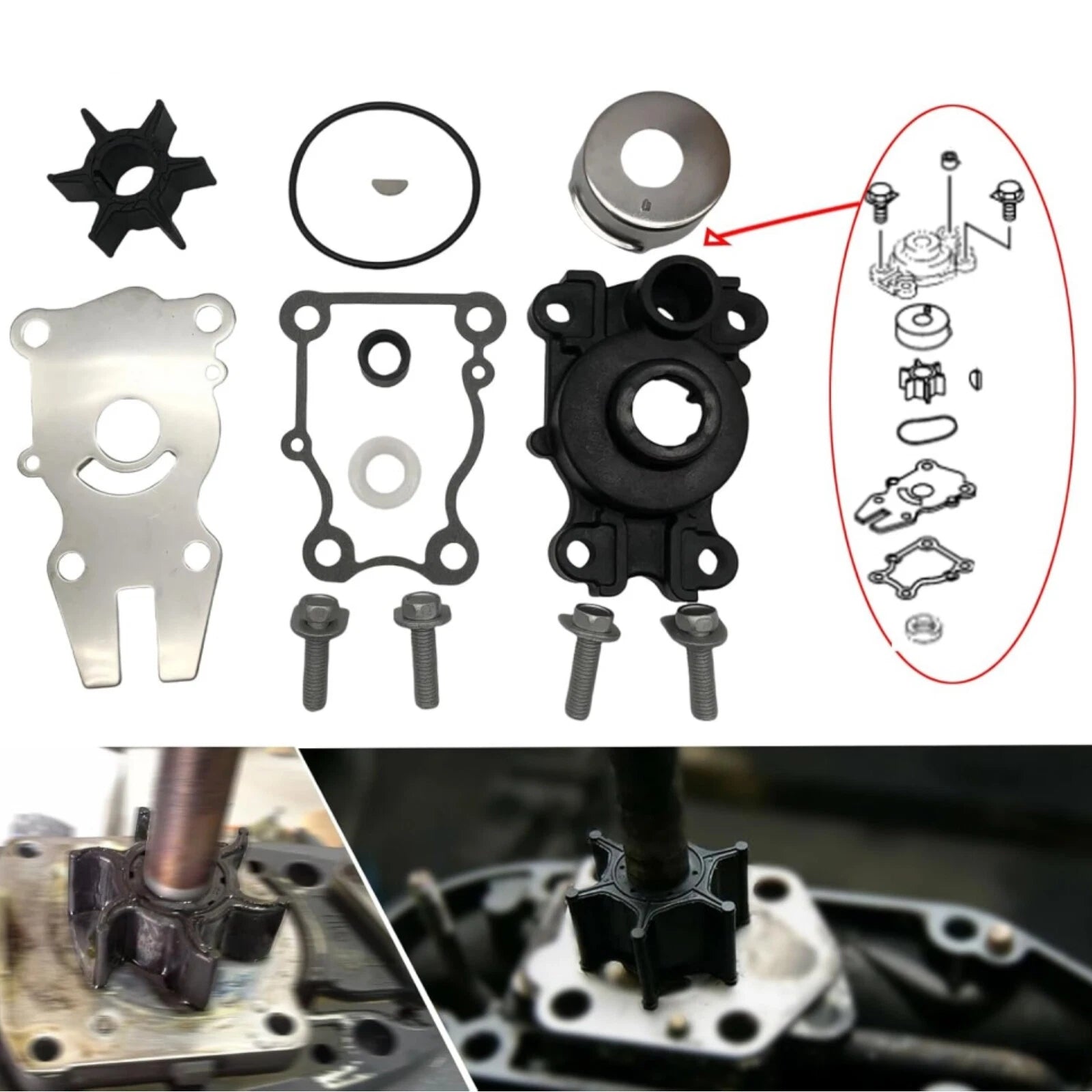 Water Pump Impeller Kit for Yamaha F40 F50 F60 (4-Stroke, 63D-W0078-00)