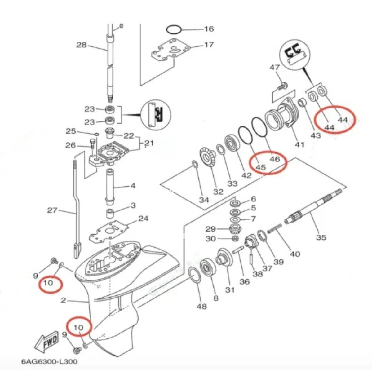 Lower Gearcase Oil Seal Kit 93101-17054 90430-08003 for Yamaha 9.9-20 HP (1990-2023)