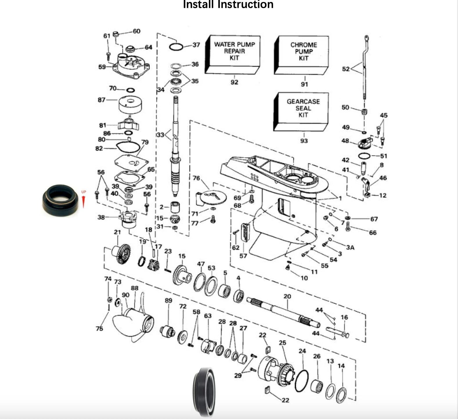 Seal Kit for Johnson Evinrude 35-50 HP 2 Cylinder Lower Unit Gearcase (N/A) 433550