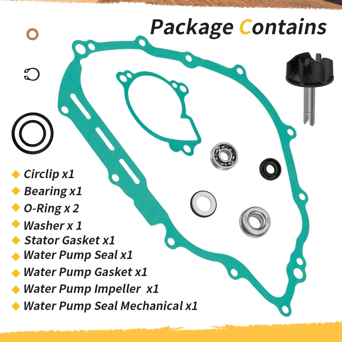 Water Pump Impeller Rebuild Kit for Yamaha Rhino Kodiak Viking Grizzly (2004–2021)