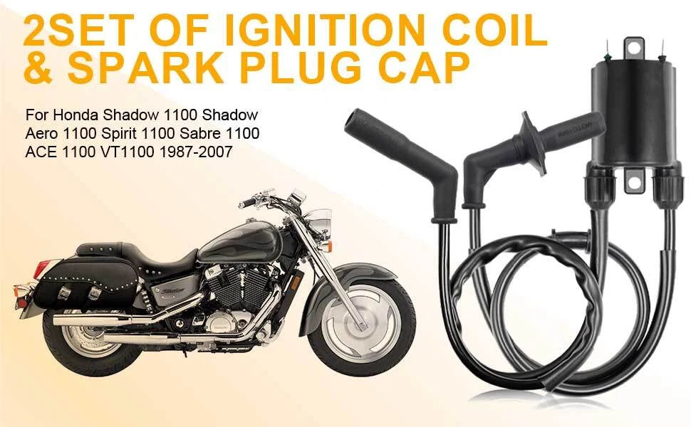 2X Ignition Coil & Spark Plug Cap for Honda Shadow Spirit 1100 (1996–2007)