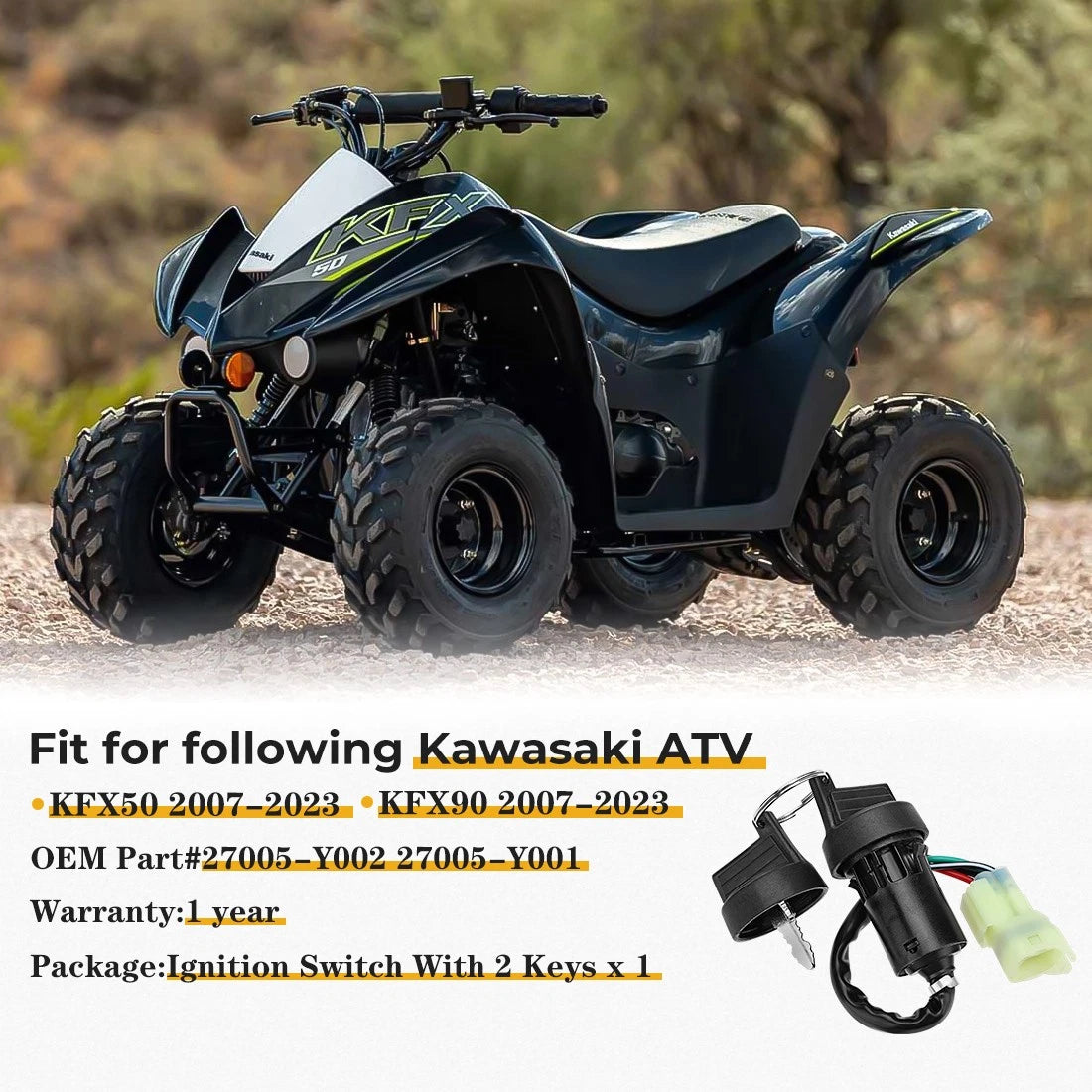 2 Position Ignition Switch for Kawasaki KFX50 KFX90 (2007–2023) #27005-Y002