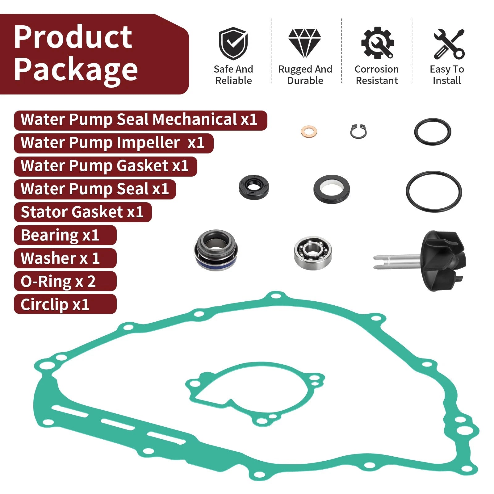 Water Pump Rebuild Kit with Impeller Shaft & Gasket for Yamaha Viking 700 (2014–2024)