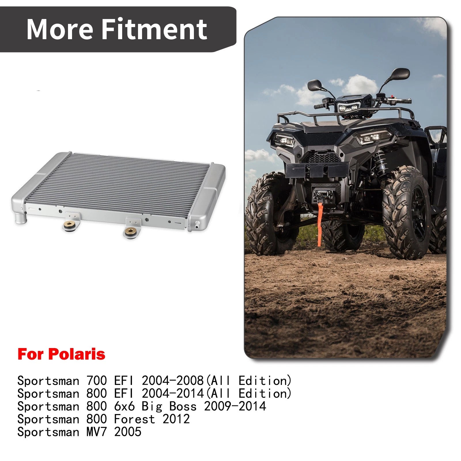 Aluminum Radiator 1240521 for Polaris Sportsman 800 6x6 Big Boss (2009–2014)