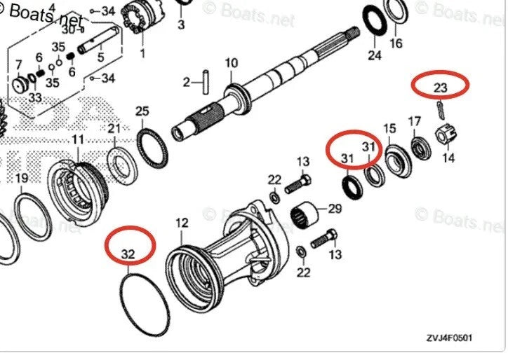 Lower Gearcase Propeller Shaft Oil Seal & O-ring for Honda (91252-ZZ3-003, 91351-ZX2-C00)