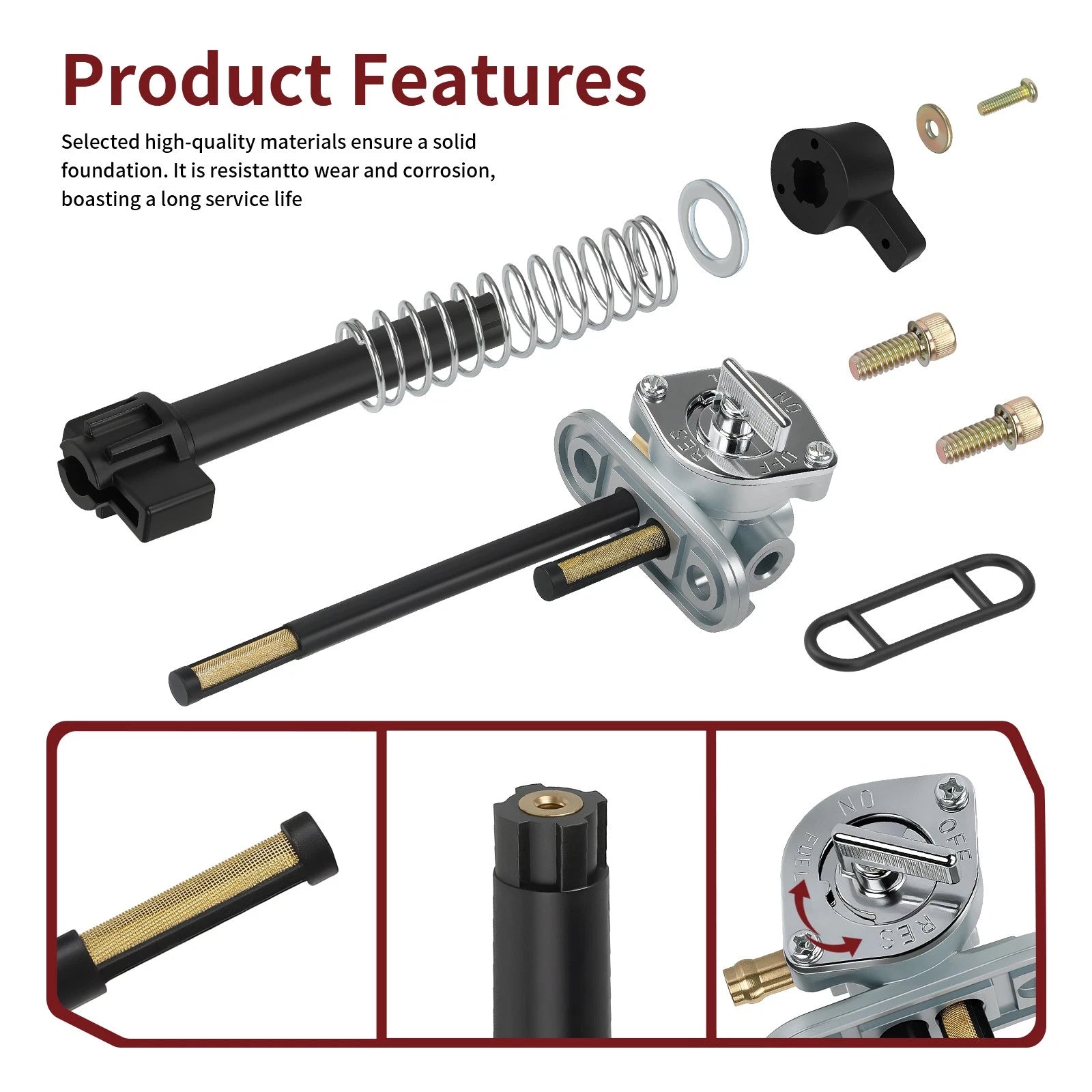 Aluminum Fuel Valve Petcock + Lever Knob for Polaris 300 400L 2X4 4X4