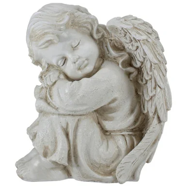 Serenity in Rest: 9.5″ Ivory Resting Angel Patio Garden Statue – Peaceful Addition to Your Outdoor Decor