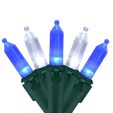 Set of 100 Blue & Pure White LED Mini Christmas Lights 4″ Spacing – Green Wire