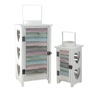Set of 2 New Romance Decorative Multicolored Weathered Wooden Lantern with Shutters 17.75″