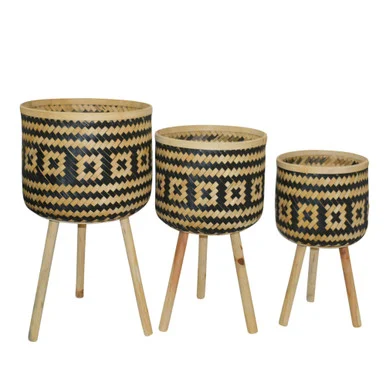 Set of 3 Brown Checkered Decorative Planters 30″