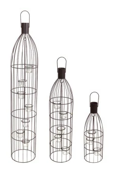 Set of 3 Espresso Brown Wire Bottle Frame Decorative Tea Light Holders 39″
