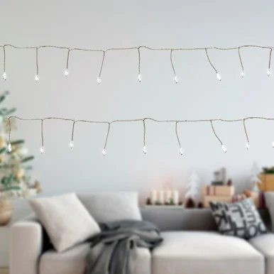 Set of 40 Pure White LED Fairy Water Droplet Christmas Lights – 6′
