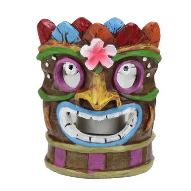 Smiling Tiki Mask with Colorful Leaves Candle Holder – 4.5″ – Multicolor