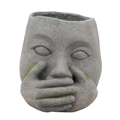 Stone-Like Speak No Evil Outdoor Planter – 12.5″ – Gray