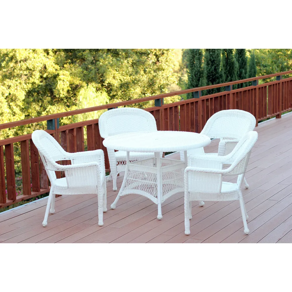 Set of 5 White Resin Wicker Chairs and Table Outdoor Patio Dining Furniture