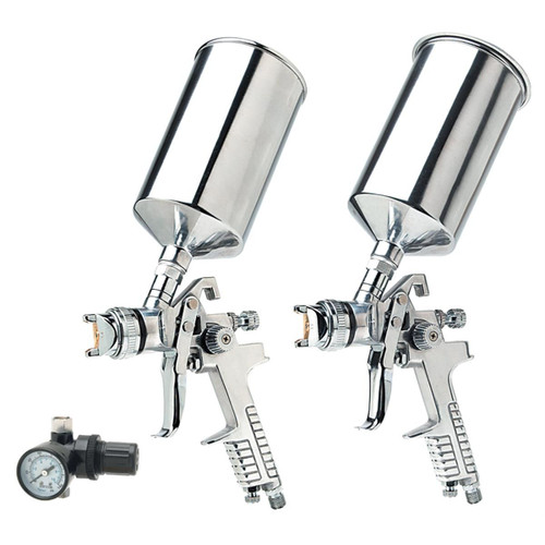 Paint Spray Gun Kit, 3 Piece, 2 HVLP Guns, 1.4mm and 1.7mm, Pressure Regulator with Gauge