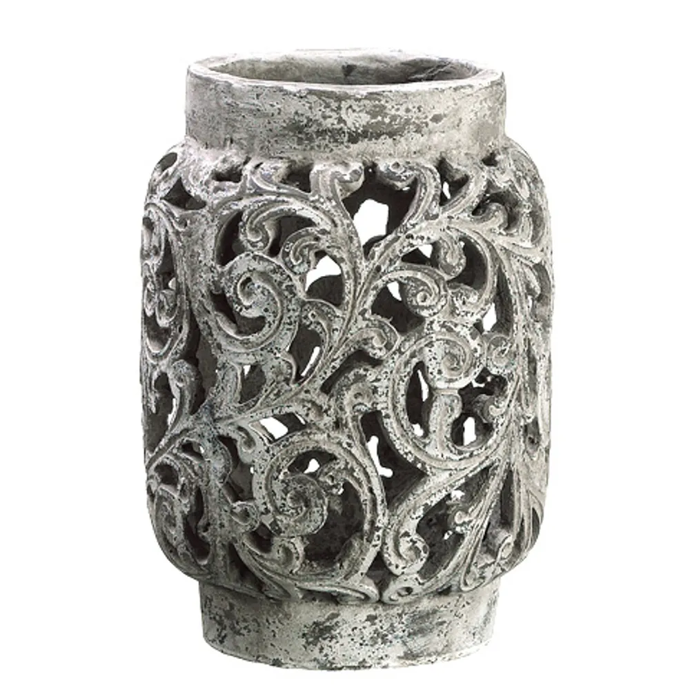 9″ Antique-Style Distressed Paisley Hurricane Candle Holder