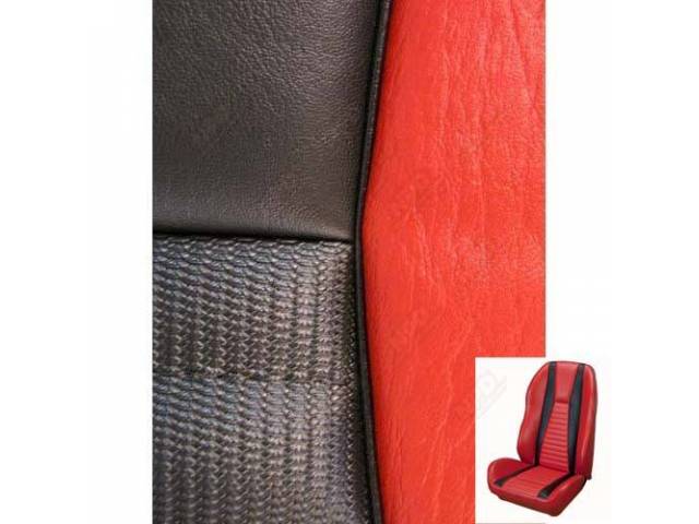 Front Bucket & Rear Bench Full Upholstery Set, Sport Seat II, Mach 1, Black with Vermilion (Red) Stripes