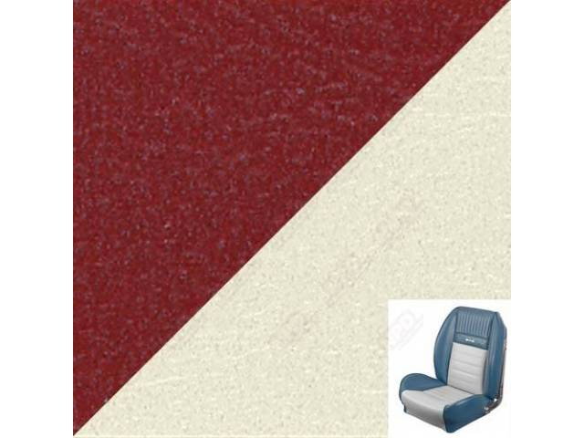 Front Bucket & Rear Bench Full Upholstery Set, Sport Seat II, Deluxe Pony, Red and Off White Two Tone