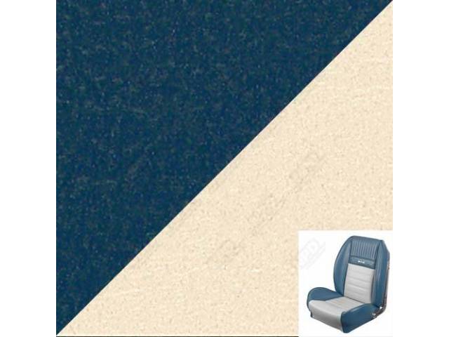 Front Bucket & Rear Bench Full Upholstery Set, Sport Seat II, Deluxe Pony, Light Blue and Off White Two Tone