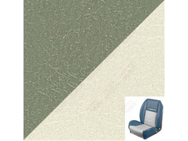 Front Bucket & Rear Bench Full Upholstery Set, Sport Seat II, Deluxe Pony, Light Ivy Gold and Off White Two Tone