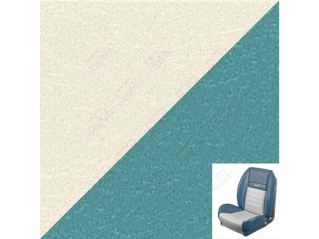 Front Bucket & Rear Bench Full Upholstery Set, Sport Seat II, Deluxe Pony, Light Aqua and Off White Two Tone