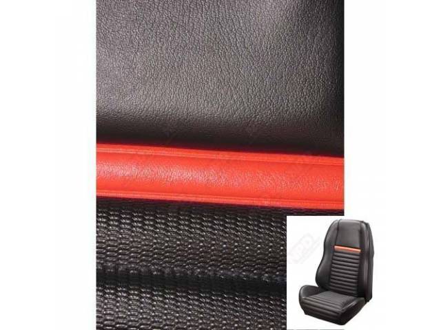 Front Bucket & Rear Bench Full Upholstery Set, Sport Seat II, Mach 1, Black with Red Stripe