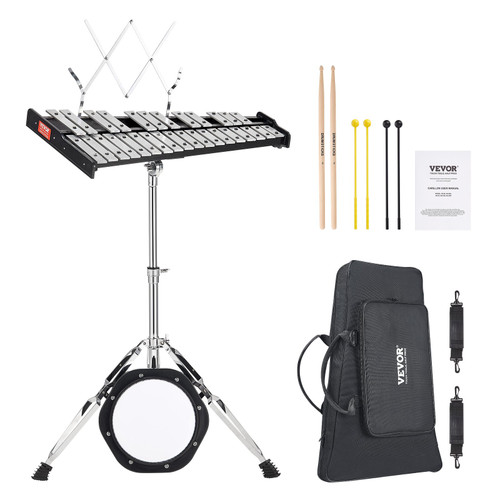Note Glockenspiel Xylophone Bell Kit, Professional Percussion Instrument Set with Mallets, Drum Sticks, Music Stand, 8" Practice Pad, Adjustable Stand and Carrying Bag for Students & Adults