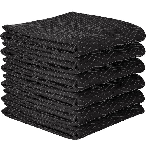 Moving Blankets, 80" x 72" (32.4 lb/dz Weight)-6 Packs, Professional Non-Woven & Recycled Cotton Packing Blanket, Heavy Duty Mover Pads for Protecting Furniture, Floors, Appliances, Black