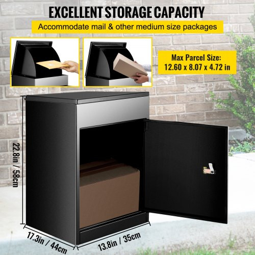 Parcel Drop Box Package Mailbox Porch Express with Lockable Storage Black