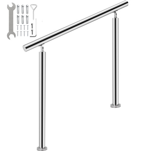 Stainless Steel Handrail 551LBS Load Handrail for Outdoor Steps 55x34" Outdoor Stair Railing Silver Stair Handrail Transitional Range from 0 to 90° Stair Rail Fits 4-5 Steps with Screw Kit