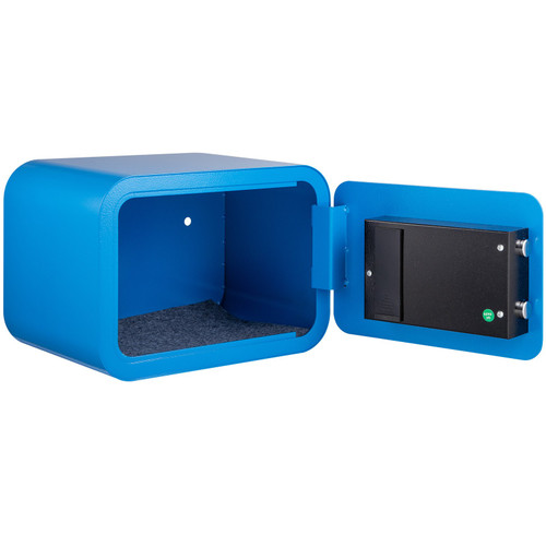 Safe Box, 1 Cubic Foot Money Safe with Fingerprint Lock and Key Lock, Alloy Steel Home Safes with 2 Keys, Wall-Mounted Security Safe for Cash, Watch, Jewelry, Passports, Documents (Blue)