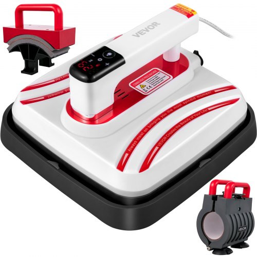 Heat Press 10 x 10 Inch Easy Press 3 in 1 800W Portable Red Mini Press Easy Mini Press Vibration Function Heat Press Machine for DIY Mugs, Caps, and T-Shirts with Double-Tube Heating