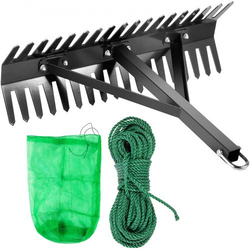 Pond Rake, 24 inch Aquatic Weed Rake, Double Sided Lake Weed Cutter, Clean Aquatic Weeds Muck Silt Lake Rakes, Weed Rakes Tool for Lake Pond Beach Landscaping, Lake Weed Rake with 66ft Rope