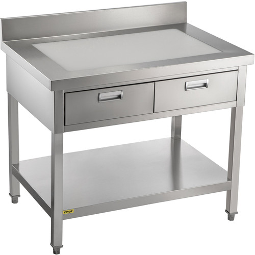 Stainless Steel Work Table 24 x 48 in Commercial Food Prep Worktable with 2 Drawers, Undershelf and Backsplash, 992 lbs Load Stainless Steel Kitchen Island for Restaurant, Home and Hotel