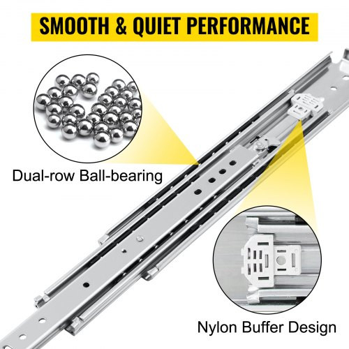 Heavy Duty Drawer Slides 34" Length, Locking Drawer Slides 500lbs Load Capacity Long Full Extension Drawer Slide 1 Pair Side Mount Ball Bearing Drawer Glides Push to Open Drawer Runners Rail