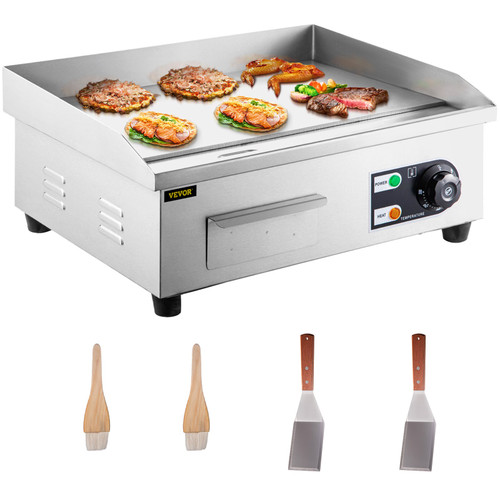 Commercial Electric Griddle, 18" Teppanyaki Grill, 1600W Electric Flat Top Grill, Stainless Steel Electric Countertop Griddle w/Drip Hole, 50-300" Countertop Griddle for Pancake, Chicken
