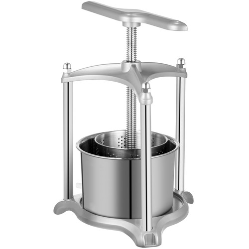 Fruit Wine Press, 0.8Gal Wine Press, 3L Fruit Cider Grinder w/ Dual Stainless Steel Barrels, Manual Press Machine with Triangular Structure & T-Handle, for Cider Tincture Cheese Herb Vegetables