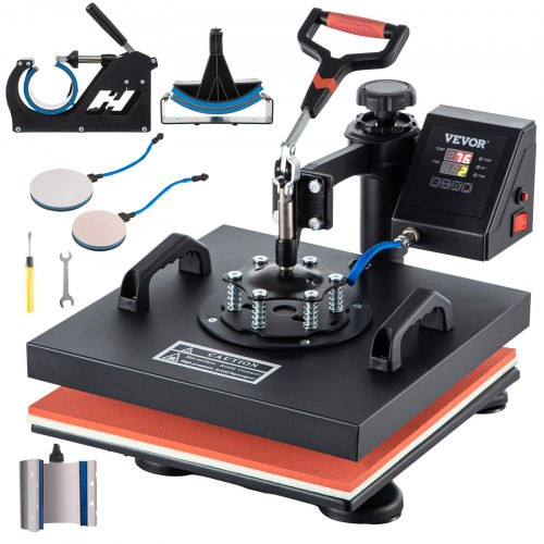 Heat Press Machine, 15 x 15 Inch, 6 in 1 Combo Swing Away T-shirt Sublimation Transfer Printer with Teflon Coated, Accessories Included, ETL/FCC Certificated (Color and model may Vary)