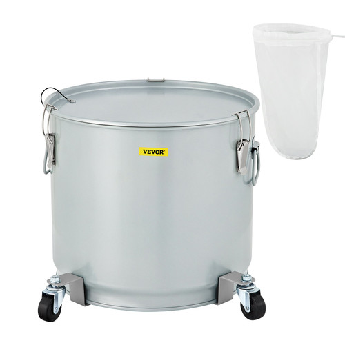 Fryer Grease Bucket, 10.6 Gal/40 L, Coated Carbon Steel Oil Filter Pot with Caster Base, Oil Disposal Caddy with 82 LBS Capacity, Transport Container with Lid Lock Clip Nylon Filter Bag, Silver