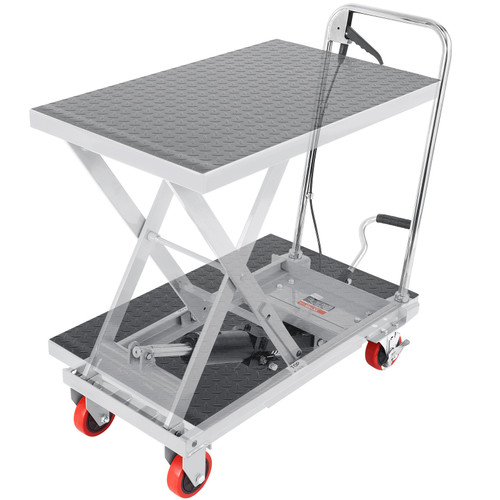 Hydraulic Lift Table Cart, 500lbs Capacity 28.5" Lifting Height, Manual Single Scissor Lift Table with 4 Wheels and Non-slip Pad, Hydraulic Scissor Cart for Material Handling, Gray